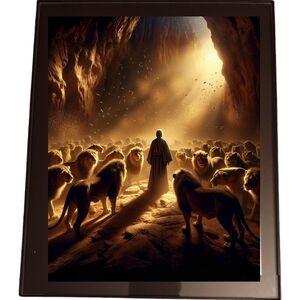 Daniel and the Lion's Den In A Glass Front Frame 8x10 Picture AI wall